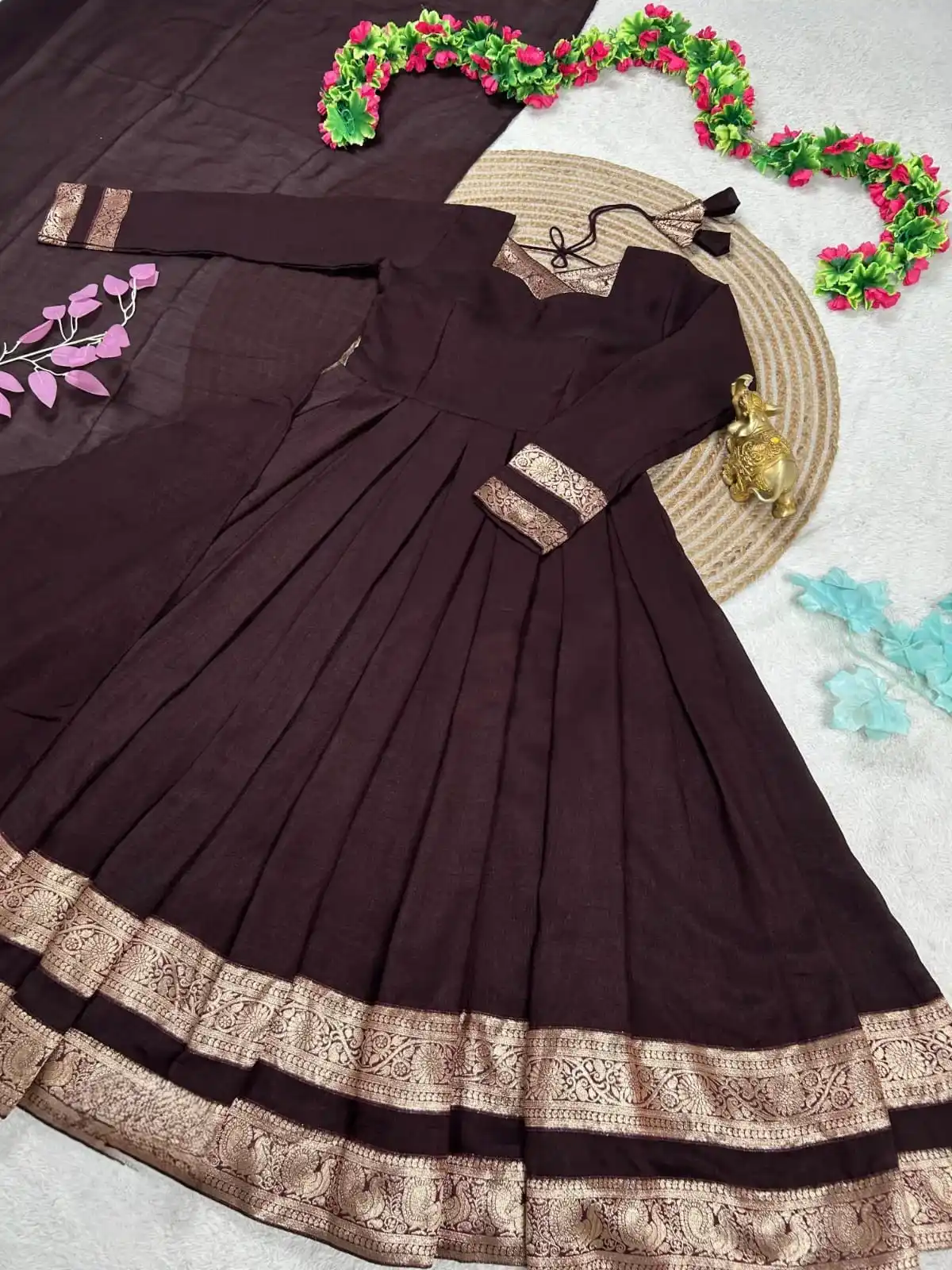 Deep Coffee Vichitra Silk Gown